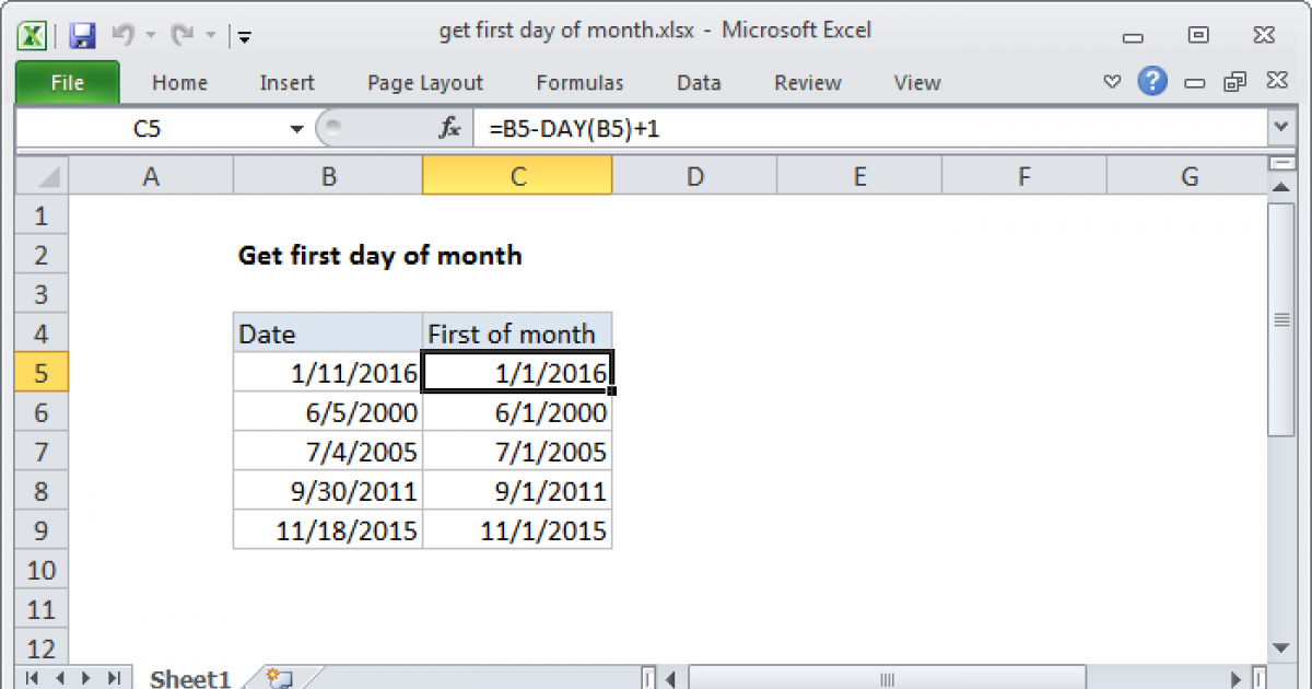 Get First Day Of Month Excel Formula Exceljet